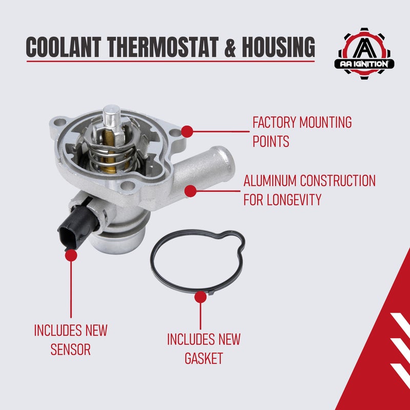 AA Ignition Coolant Thermostat and Housing Assembly with Sensors - Compatible with Chevy Cruze, Limited, Trax, Sonic 1.8L & 1.6L - Replaces 25192228, 55564890, 15-81816, 902-033, 55579951 - Full Aluminum - Image 3